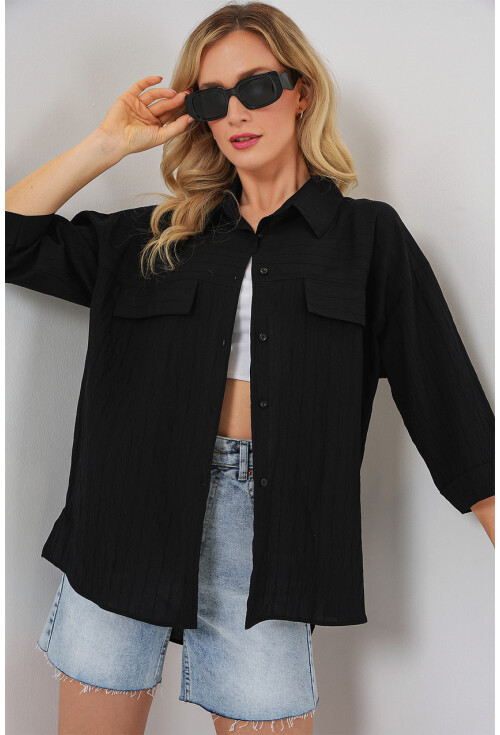 Kadın Cep Detaylı Kısa Kol Gömlek 20317