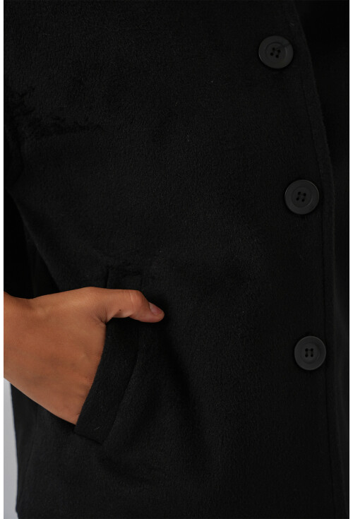 Kadın Cepli Kruvaze Uzun Kollu Kısa Kaşe Ceket 0724