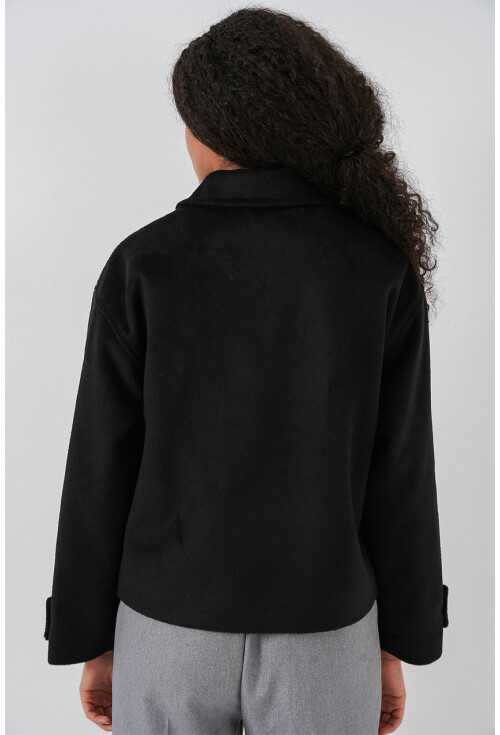 Kadın Cepli Kruvaze Uzun Kollu Kısa Kaşe Ceket 0724