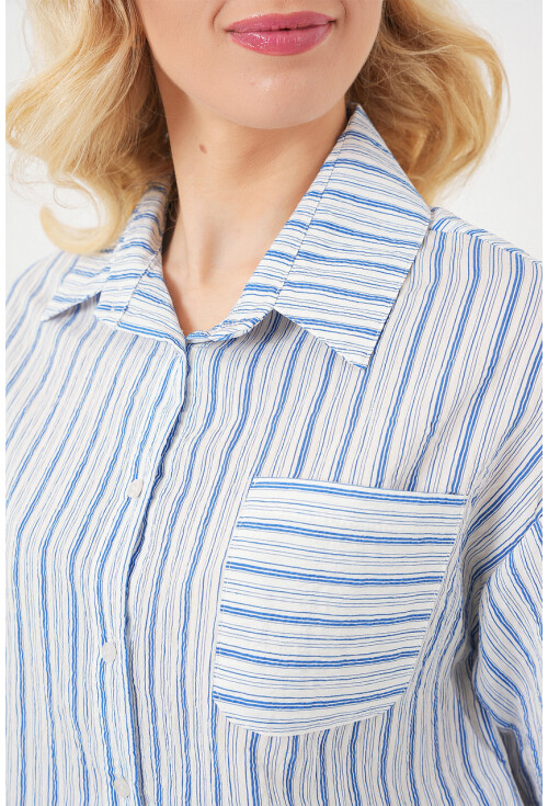 Kadın Çizgili Crop Gömlek 20342