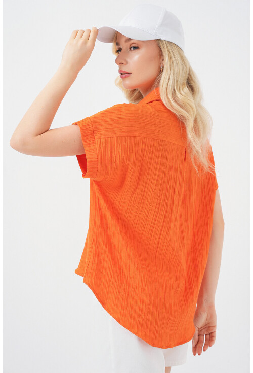 Kadın Çizgili Kısa Kol Gömlek 20324