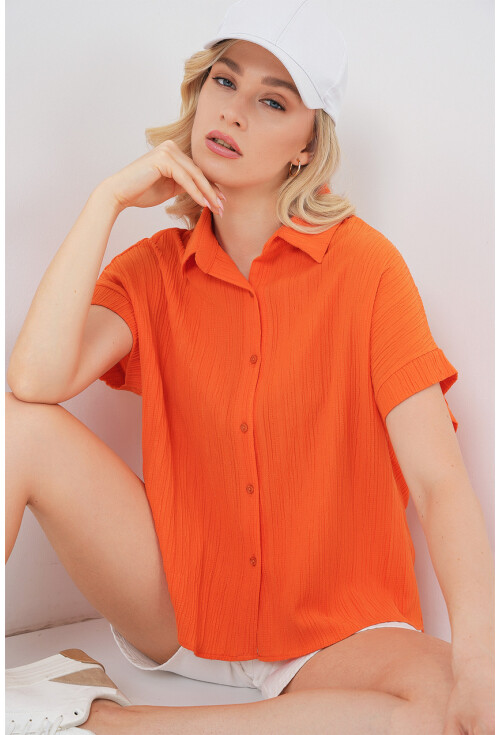 Kadın Çizgili Kısa Kol Gömlek 20324