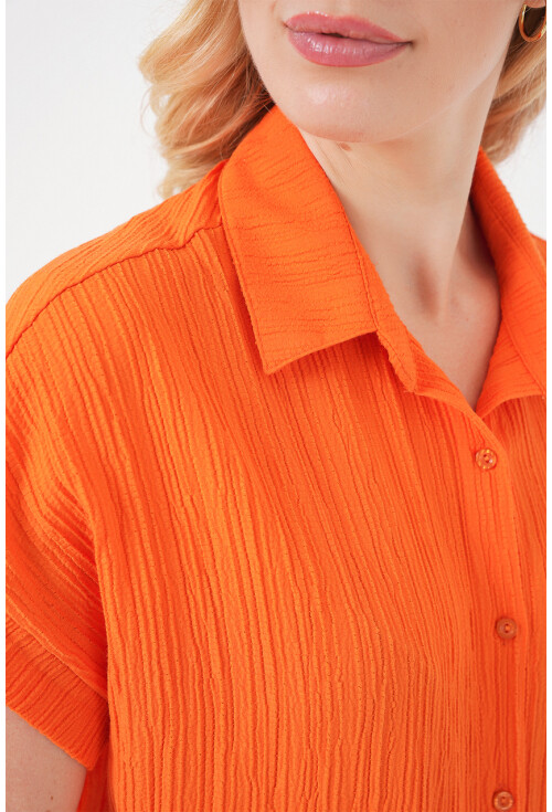 Kadın Çizgili Kısa Kol Gömlek 20324