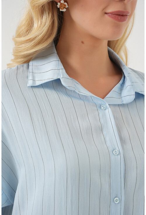 Kadın Çizgili Kısa Kol Gömlek 20327