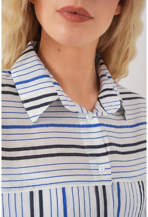 Kadın Çizgili Kısa Kol Gömlek 20344