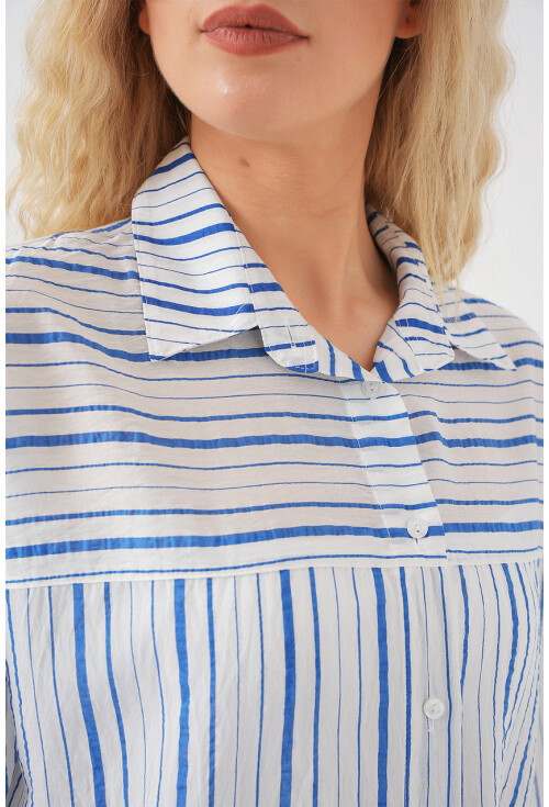 Kadın Çizgili Kısa Kol Gömlek 20344