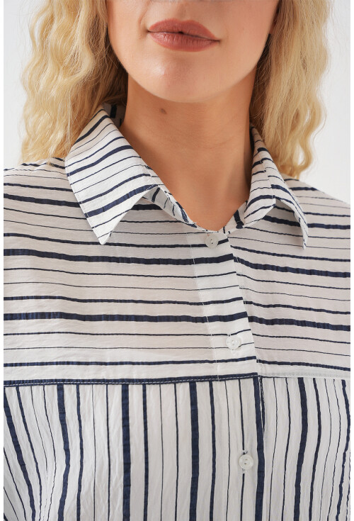 Kadın Çizgili Kısa Kol Gömlek 20344