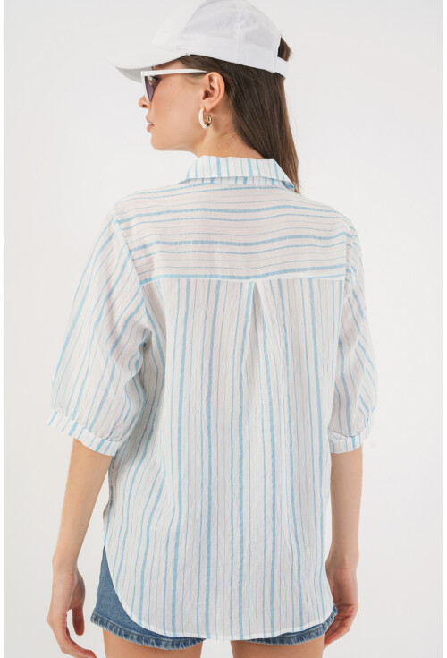 Kadın Çizgili Kısa Kol Gömlek 20345