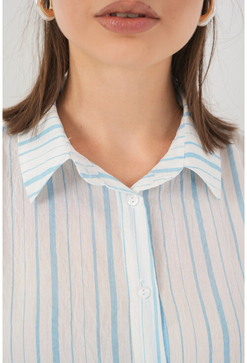 Kadın Çizgili Kısa Kol Gömlek 20345