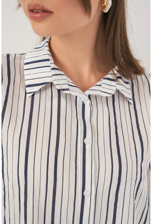 Kadın Çizgili Kısa Kol Gömlek 20345