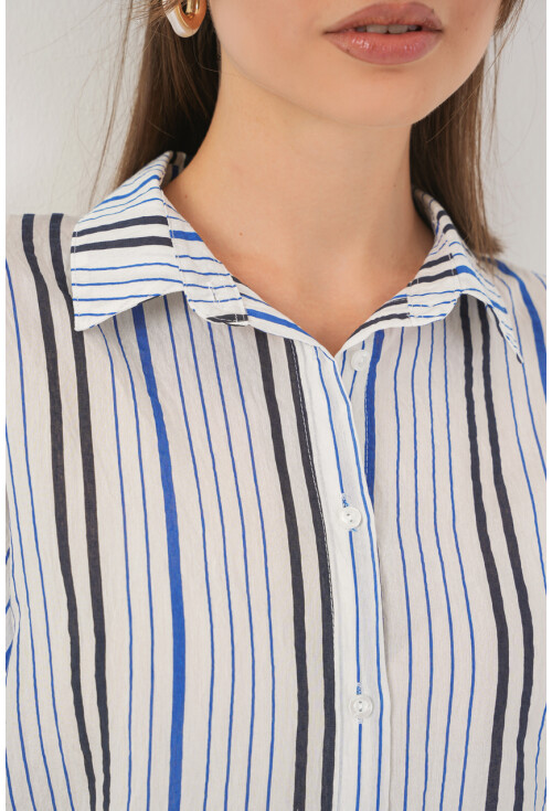 Kadın Çizgili Kısa Kol Gömlek 20345
