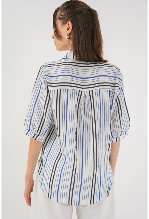 Kadın Çizgili Kısa Kol Gömlek 20345