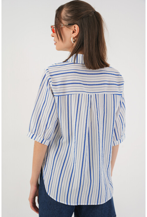 Kadın Çizgili Kısa Kol Gömlek 20345