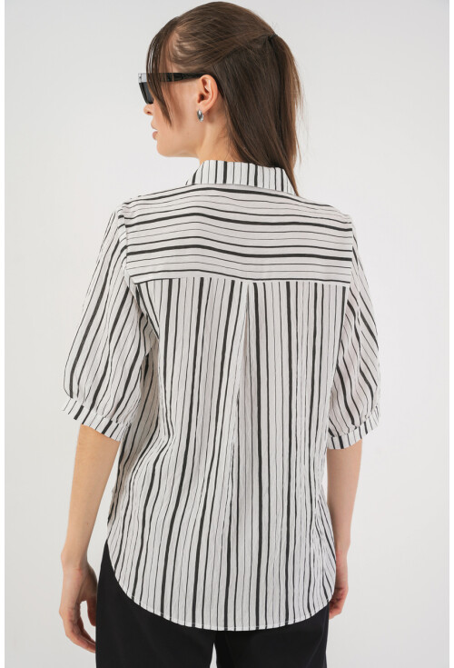 Kadın Çizgili Kısa Kol Gömlek 20345