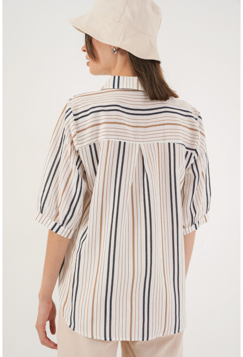 Kadın Çizgili Kısa Kol Gömlek 20345