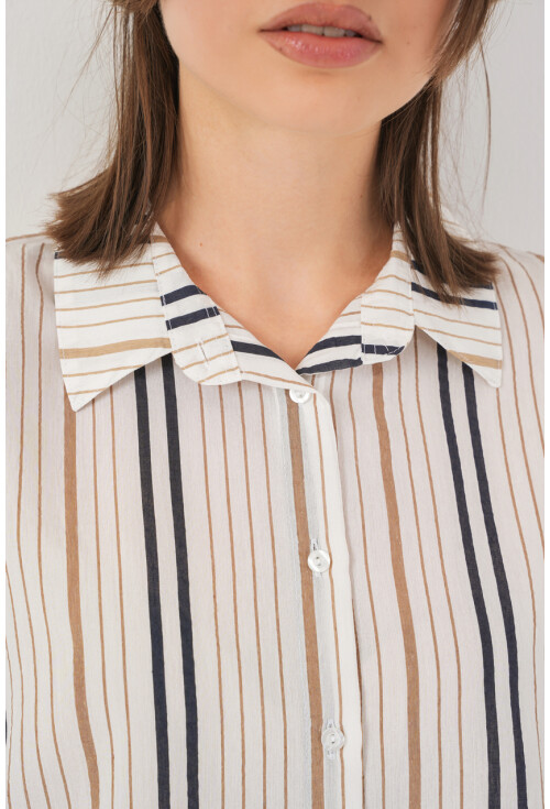 Kadın Çizgili Kısa Kol Gömlek 20345