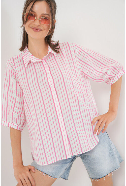 Kadın Çizgili Kısa Kol Gömlek 20345