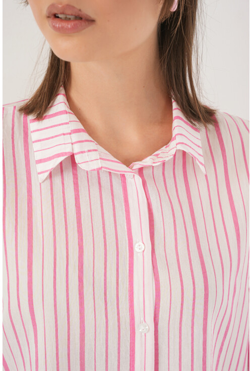 Kadın Çizgili Kısa Kol Gömlek 20345