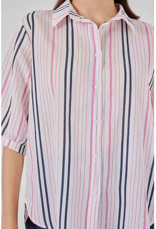 Kadın Çizgili Kısa Kol Gömlek 20345