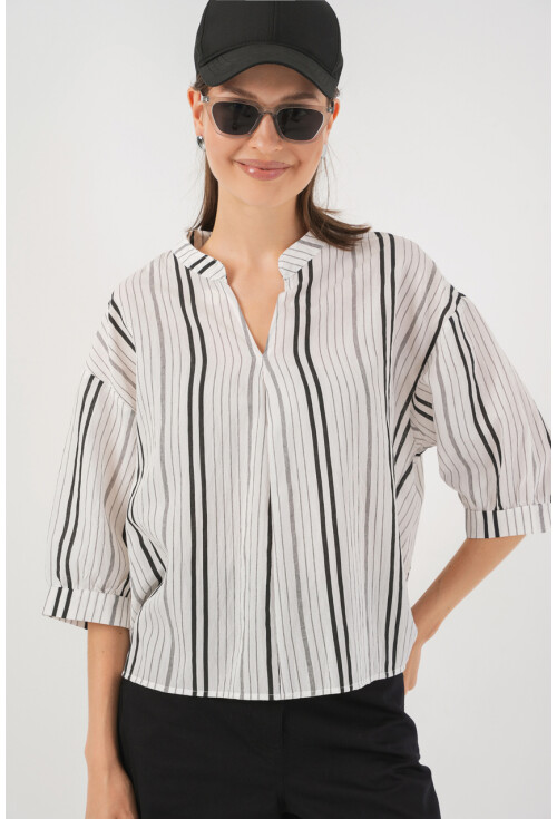 Kadın Çizgili Oversize Bluz 967