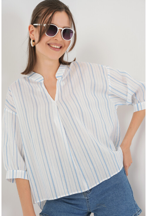 Kadın Çizgili Oversize Bluz 967