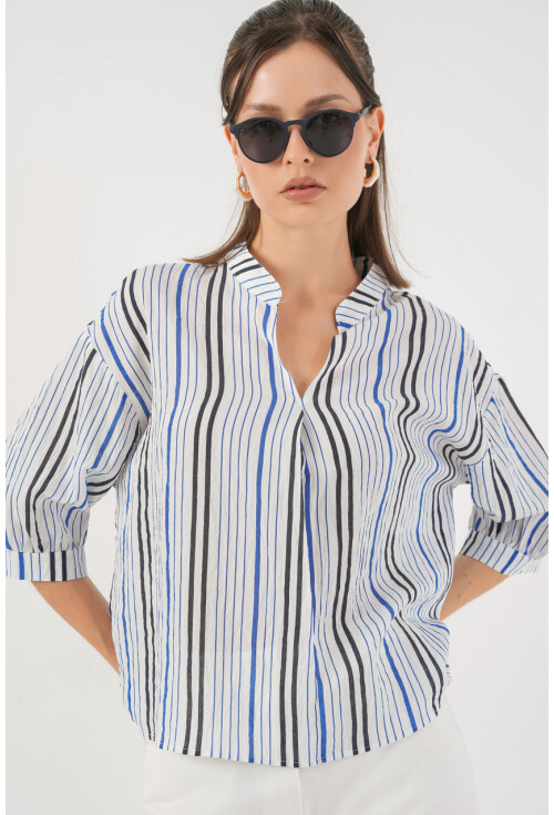 Kadın Çizgili Oversize Bluz 967