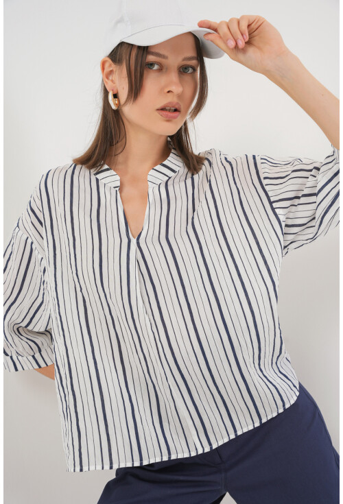 Kadın Çizgili Oversize Bluz 967