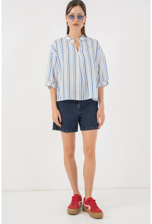 Kadın Çizgili Oversize Bluz 967