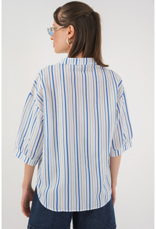 Kadın Çizgili Oversize Bluz 967