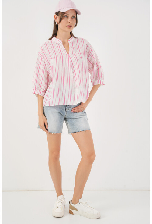 Kadın Çizgili Oversize Bluz 967