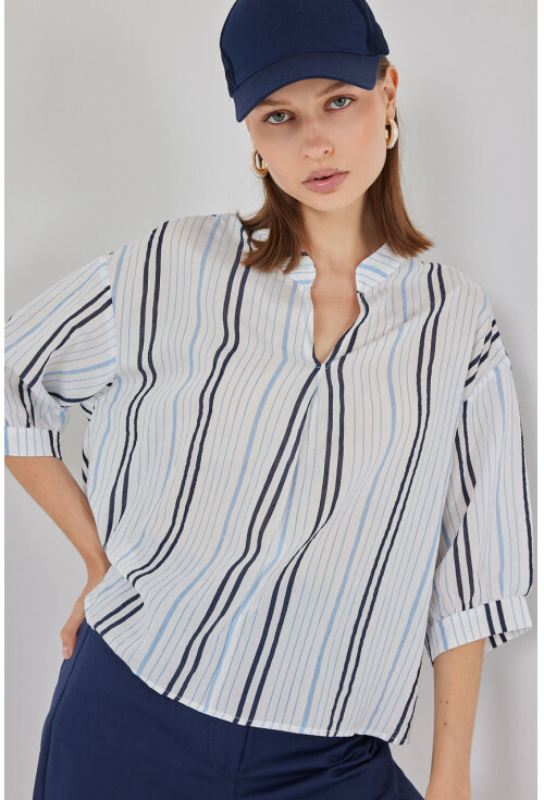 Kadın Çizgili Oversize Bluz 967