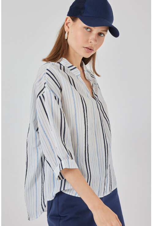 Kadın Çizgili Oversize Bluz 967