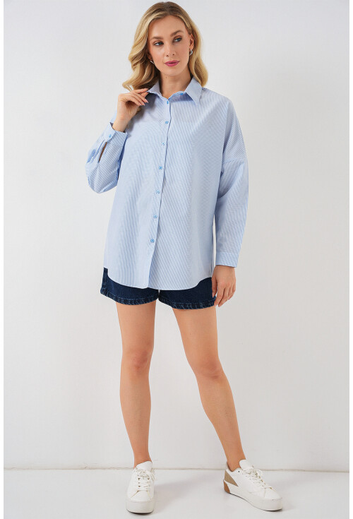 Kadın Çizgili Oversize Gömlek 20332
