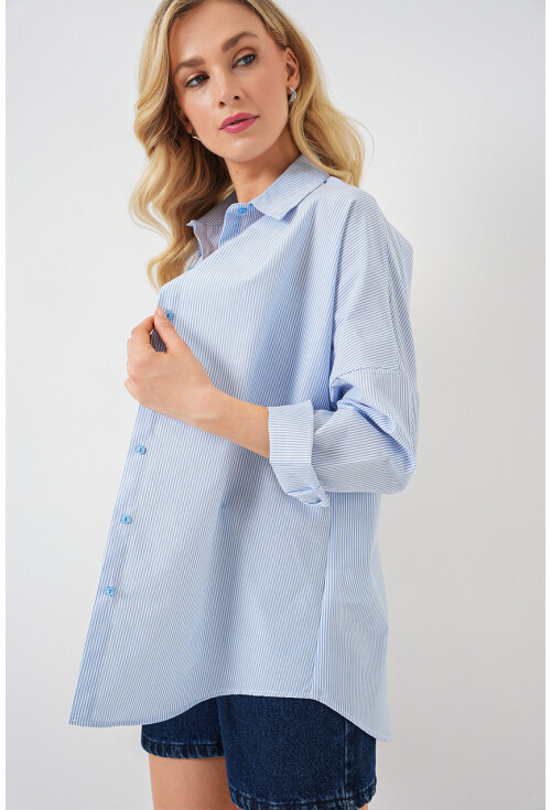 Kadın Çizgili Oversize Gömlek 20332
