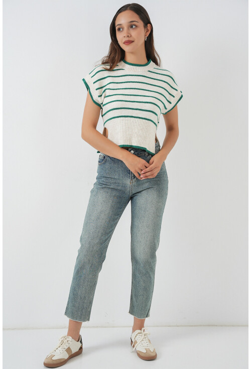 Kadın Çizgili Triko Süveter 15926