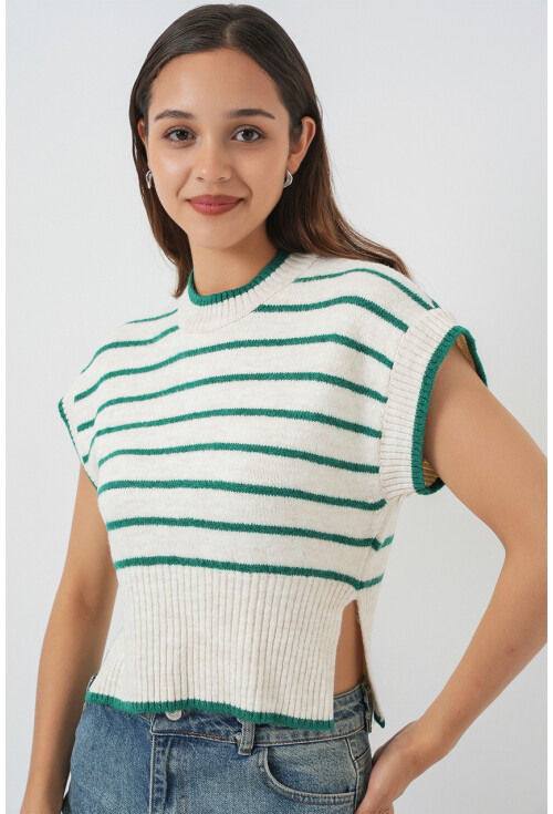 Kadın Çizgili Triko Süveter 15926
