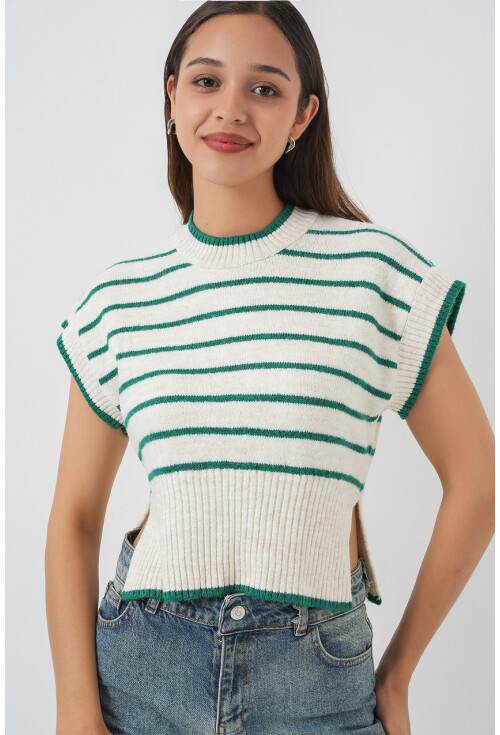 Kadın Çizgili Triko Süveter 15926