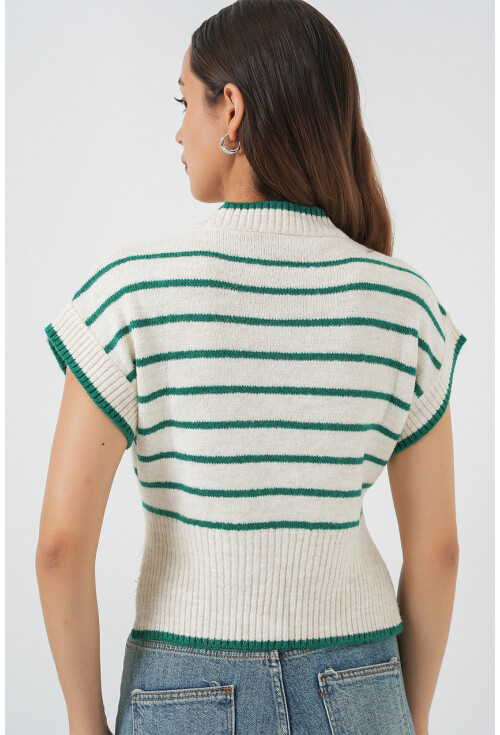 Kadın Çizgili Triko Süveter 15926