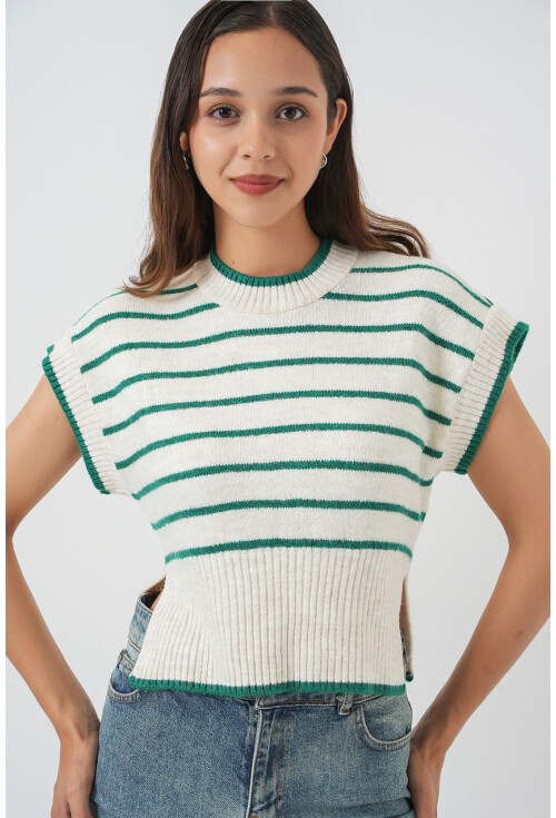 Kadın Çizgili Triko Süveter 15926