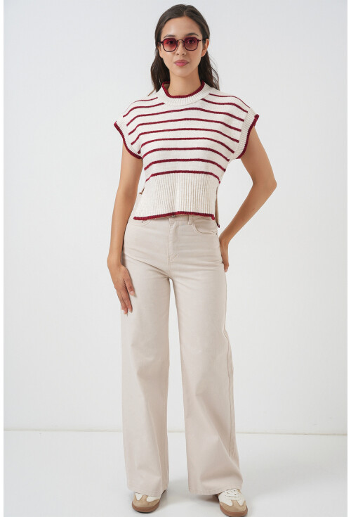 Kadın Çizgili Triko Süveter 15926