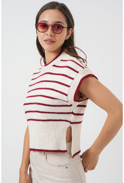 Kadın Çizgili Triko Süveter 15926