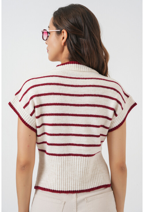 Kadın Çizgili Triko Süveter 15926