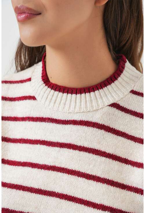 Kadın Çizgili Triko Süveter 15926