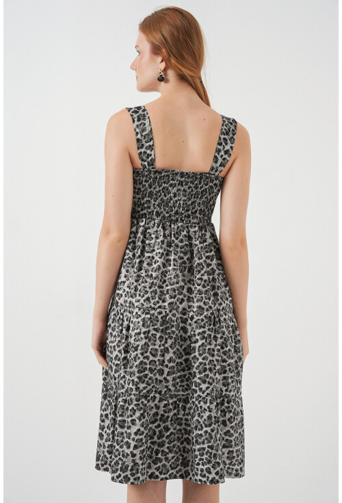 Kadın Desenli Askılı Midi Elbise 2577