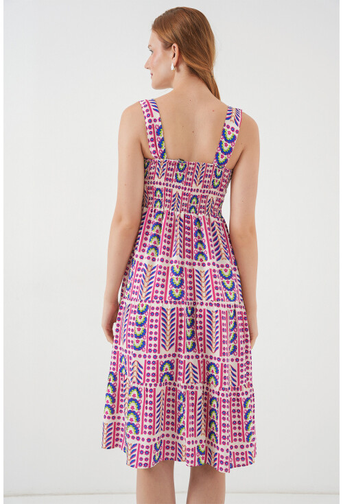 Kadın Desenli Askılı Midi Elbise 2577