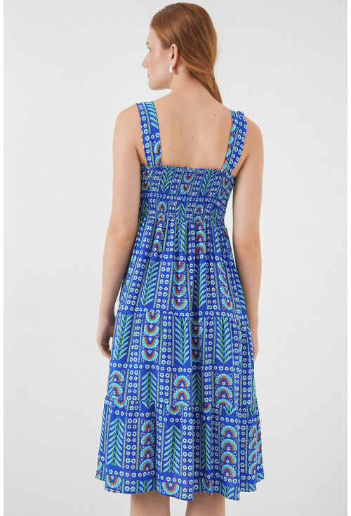 Kadın Desenli Askılı Midi Elbise 2577