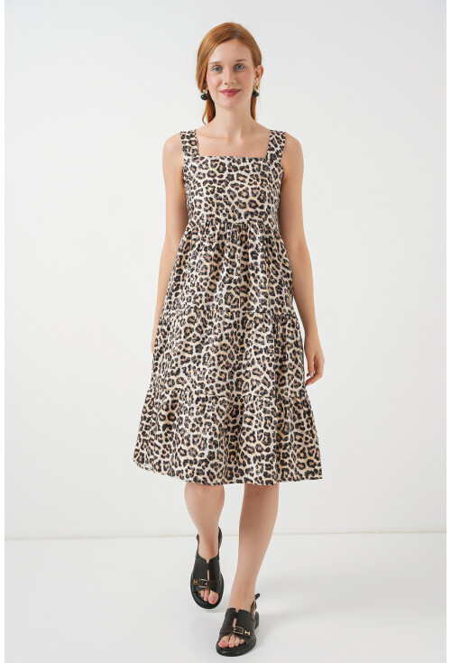 Kadın Desenli Askılı Midi Elbise 2577