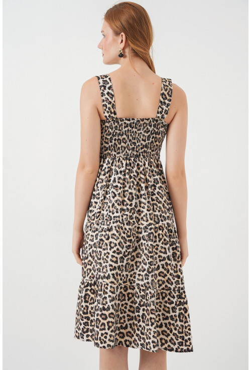 Kadın Desenli Askılı Midi Elbise 2577