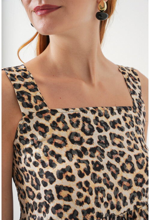 Kadın Desenli Askılı Midi Elbise 2577