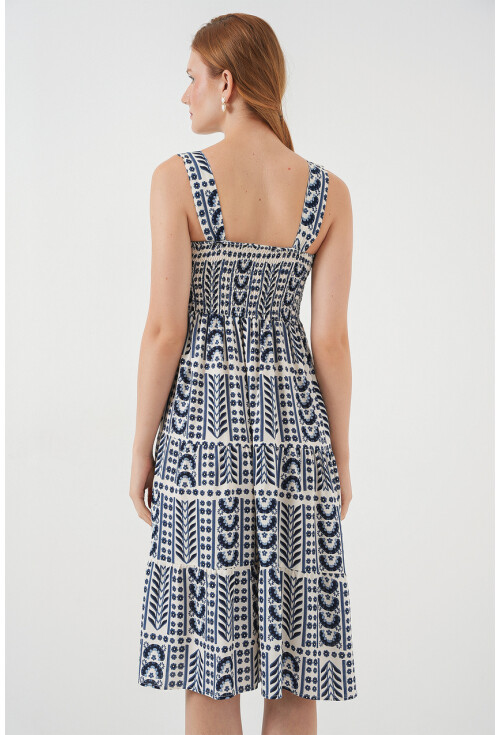 Kadın Desenli Askılı Midi Elbise 2577